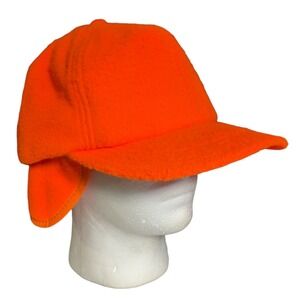 Vintage Fleece Hunting Hat Ear Flap Size XL Orange Made In USA P Cap Outdoor